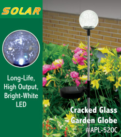Solar Garden Globe Stake Light w/Bright-White LED
